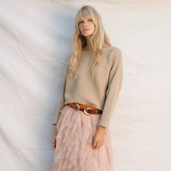 Anthropolgie Kendall Ribbed Cropped Light Brown Cozy Sweater Medium - Picture 10 of 11